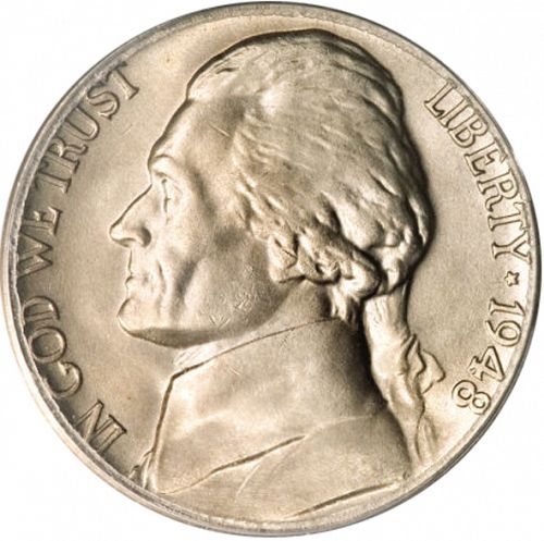 5 cent Obverse Image minted in UNITED STATES in 1948D (Jefferson)  - The Coin Database
