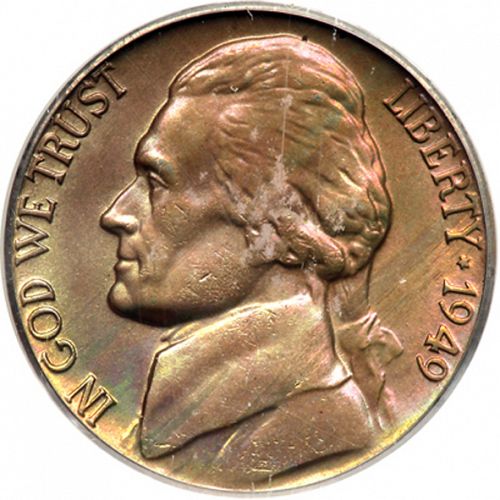 5 cent Obverse Image minted in UNITED STATES in 1949 (Jefferson)  - The Coin Database