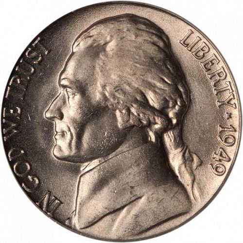 5 cent Obverse Image minted in UNITED STATES in 1949D (Jefferson)  - The Coin Database