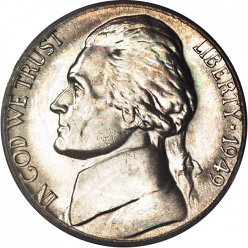 5 cent Obverse Image minted in UNITED STATES in 1949S (Jefferson)  - The Coin Database