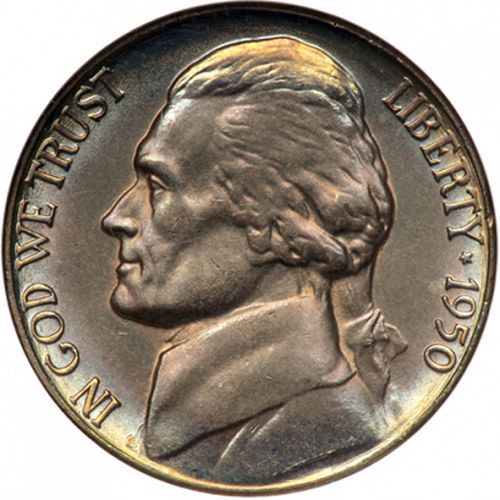 5 cent Obverse Image minted in UNITED STATES in 1950 (Jefferson)  - The Coin Database