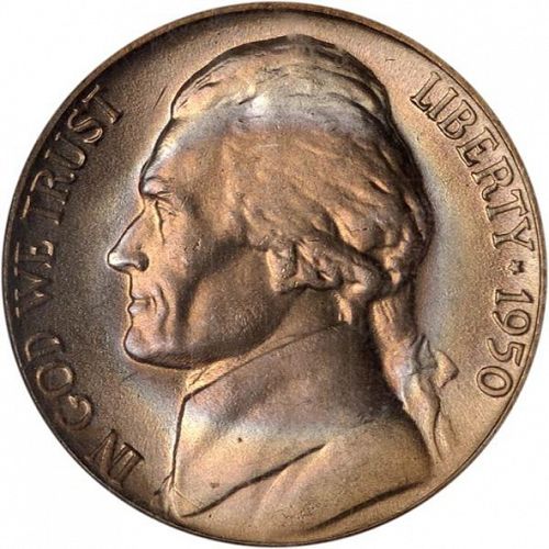 5 cent Obverse Image minted in UNITED STATES in 1950D (Jefferson)  - The Coin Database