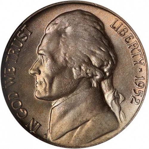 5 cent Obverse Image minted in UNITED STATES in 1952 (Jefferson)  - The Coin Database