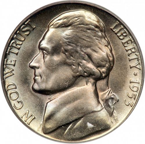 5 cent Obverse Image minted in UNITED STATES in 1953S (Jefferson)  - The Coin Database