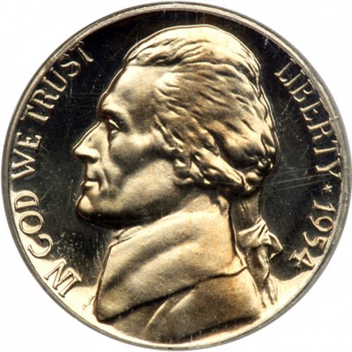 5 cent Obverse Image minted in UNITED STATES in 1954 (Jefferson)  - The Coin Database