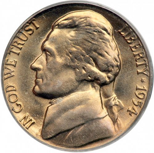 5 cent Obverse Image minted in UNITED STATES in 1954S (Jefferson)  - The Coin Database