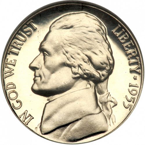 5 cent Obverse Image minted in UNITED STATES in 1955 (Jefferson)  - The Coin Database