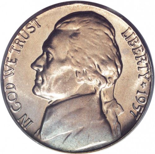 5 cent Obverse Image minted in UNITED STATES in 1957 (Jefferson)  - The Coin Database
