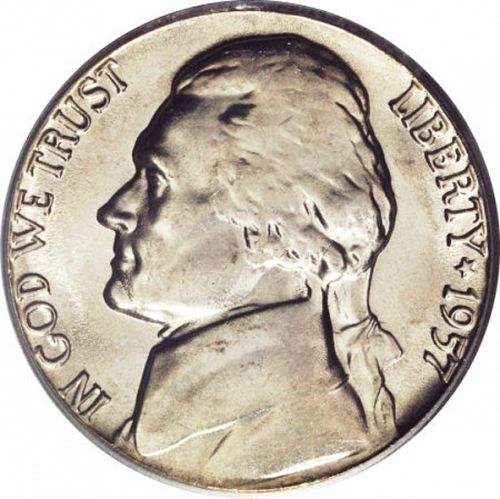 5 cent Obverse Image minted in UNITED STATES in 1957D (Jefferson)  - The Coin Database