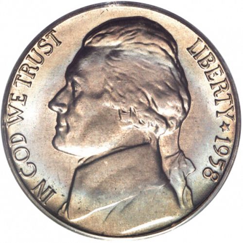 5 cent Obverse Image minted in UNITED STATES in 1958D (Jefferson)  - The Coin Database