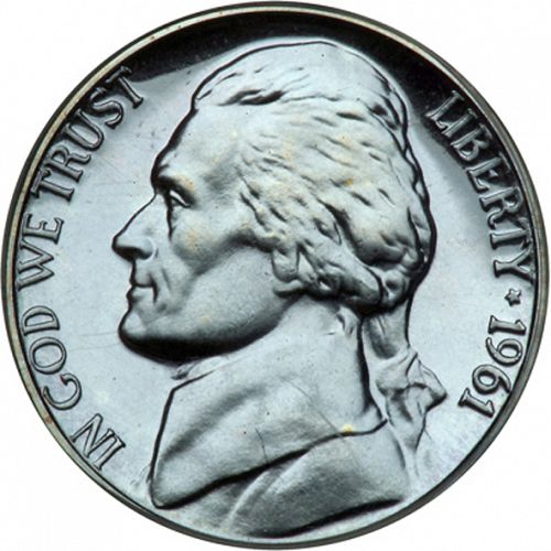 5 cent Obverse Image minted in UNITED STATES in 1961 (Jefferson)  - The Coin Database