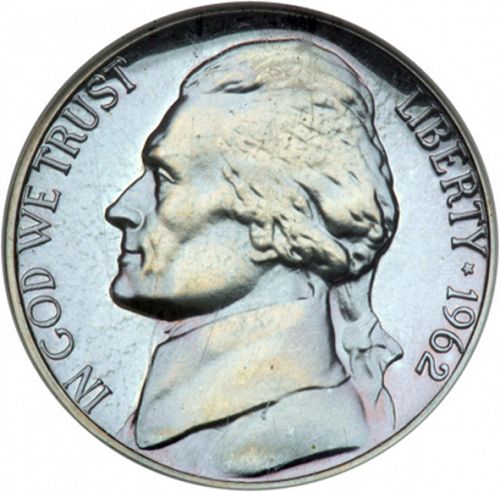 5 cent Obverse Image minted in UNITED STATES in 1962 (Jefferson)  - The Coin Database