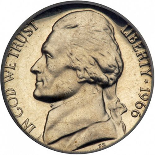 5 cent Obverse Image minted in UNITED STATES in 1966 (Jefferson)  - The Coin Database