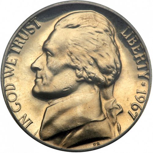 5 cent Obverse Image minted in UNITED STATES in 1967 (Jefferson)  - The Coin Database