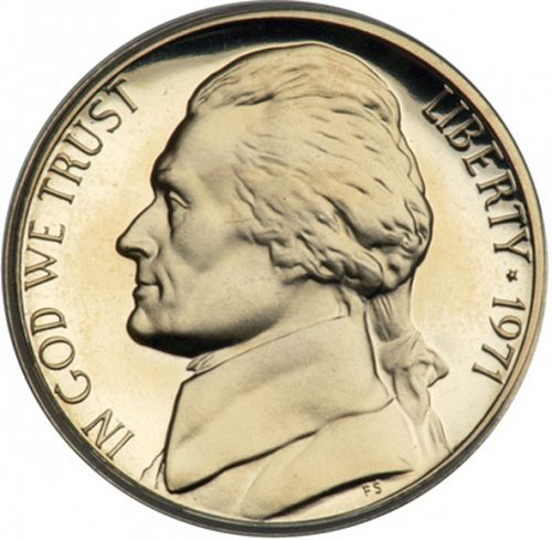 5 cent Obverse Image minted in UNITED STATES in 1971 (Jefferson)  - The Coin Database