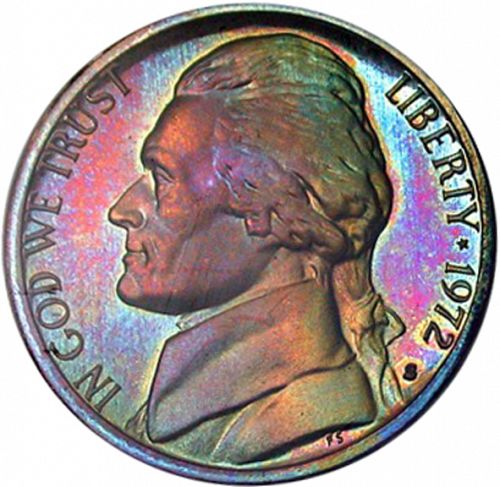 5 cent Obverse Image minted in UNITED STATES in 1972S (Jefferson)  - The Coin Database