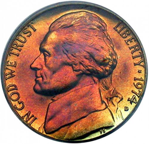5 cent Obverse Image minted in UNITED STATES in 1974D (Jefferson)  - The Coin Database