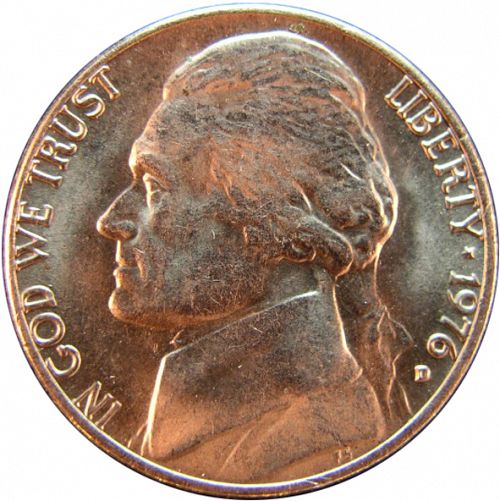 5 cent Obverse Image minted in UNITED STATES in 1976D (Jefferson)  - The Coin Database