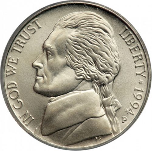 5 cent Obverse Image minted in UNITED STATES in 1994P (Jefferson)  - The Coin Database