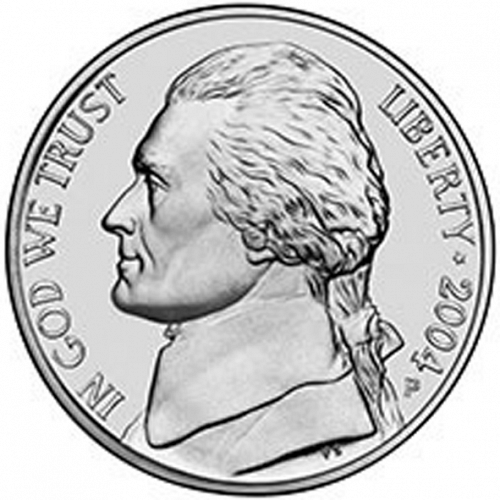 5 cent Obverse Image minted in UNITED STATES in 2004P (Jefferson - Keelboat reverse)  - The Coin Database