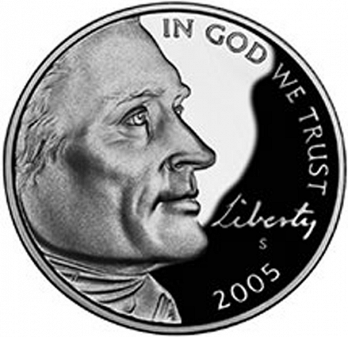 5 cent Obverse Image minted in UNITED STATES in 2005S (Jefferson - American Bison reverse)  - The Coin Database