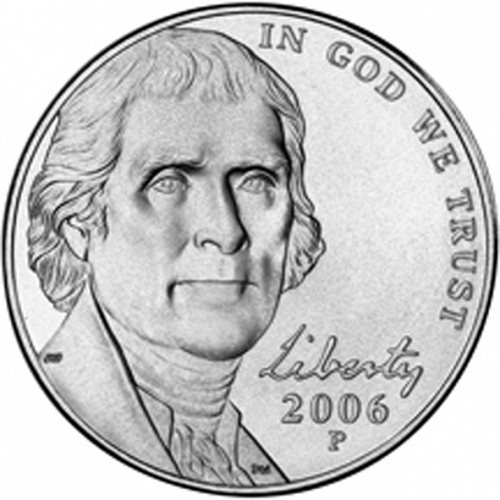 5 cent Obverse Image minted in UNITED STATES in 2006P (Jefferson - New Obverse)  - The Coin Database