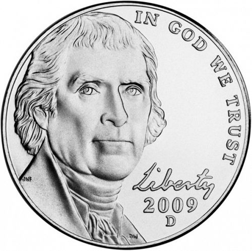 5 cent Obverse Image minted in UNITED STATES in 2009D (Jefferson - New Obverse)  - The Coin Database