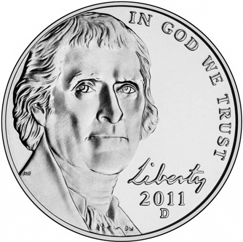 5 cent Obverse Image minted in UNITED STATES in 2011D (Jefferson - New Obverse)  - The Coin Database