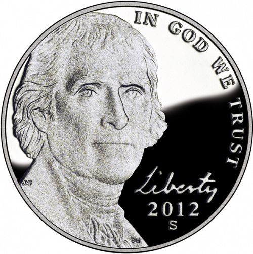 5 cent Obverse Image minted in UNITED STATES in 2012S (Jefferson - New Obverse)  - The Coin Database