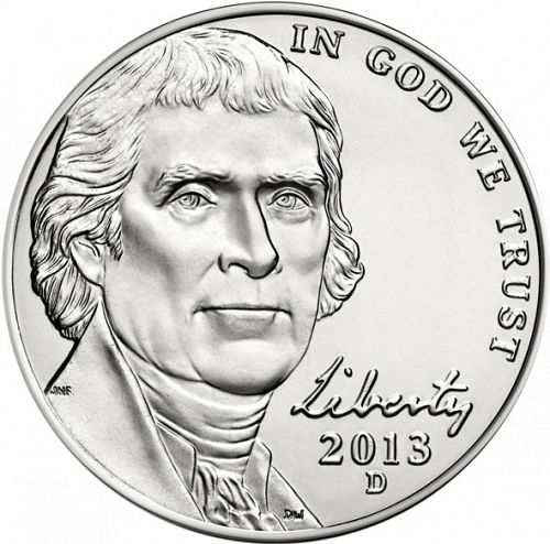 5 cent Obverse Image minted in UNITED STATES in 2013D (Jefferson - New Obverse)  - The Coin Database