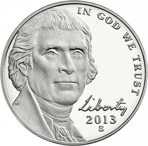 5 cent Obverse Image minted in UNITED STATES in 2013S (Jefferson - New Obverse)  - The Coin Database