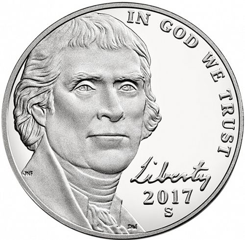 5 cent Obverse Image minted in UNITED STATES in 2017S (Jefferson - New Obverse)  - The Coin Database