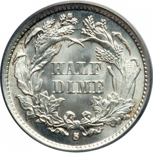 5 cent Reverse Image minted in UNITED STATES in 1872S (Seated Liberty - Obverse legend - Mint Mark in wreath)  - The Coin Database