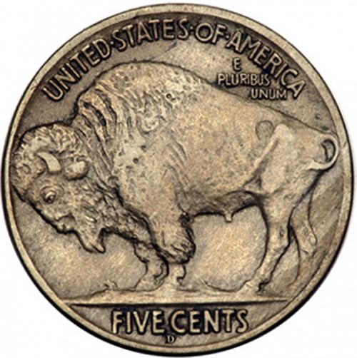 5 cent Reverse Image minted in UNITED STATES in 1913D (Buffalo - Line Type)  - The Coin Database