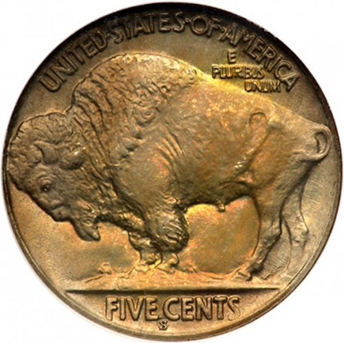 5 cent Reverse Image minted in UNITED STATES in 1921S (Buffalo - Line Type)  - The Coin Database