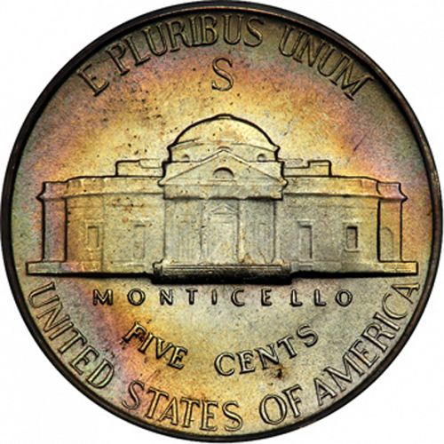 5 cent Reverse Image minted in UNITED STATES in 1944S (Jefferson)  - The Coin Database