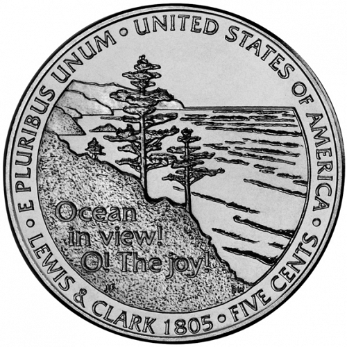 5 cent Reverse Image minted in UNITED STATES in 2005P (Jefferson - Ocean in view reverse)  - The Coin Database